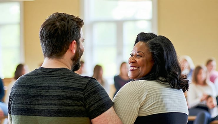 Mother and partner attending a supportive childbirth class