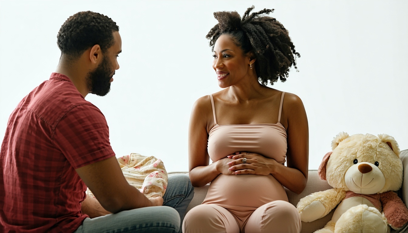dad and pregnant mom talking 