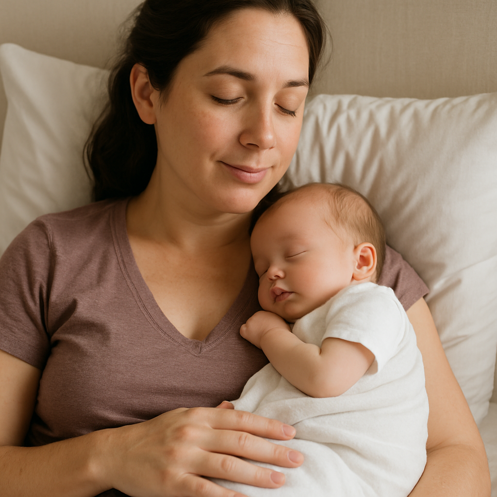 A tranquil image of a mother and newborn during postpartum reflecting the calm and confidence instilled by the AllInclusive Doula Plan