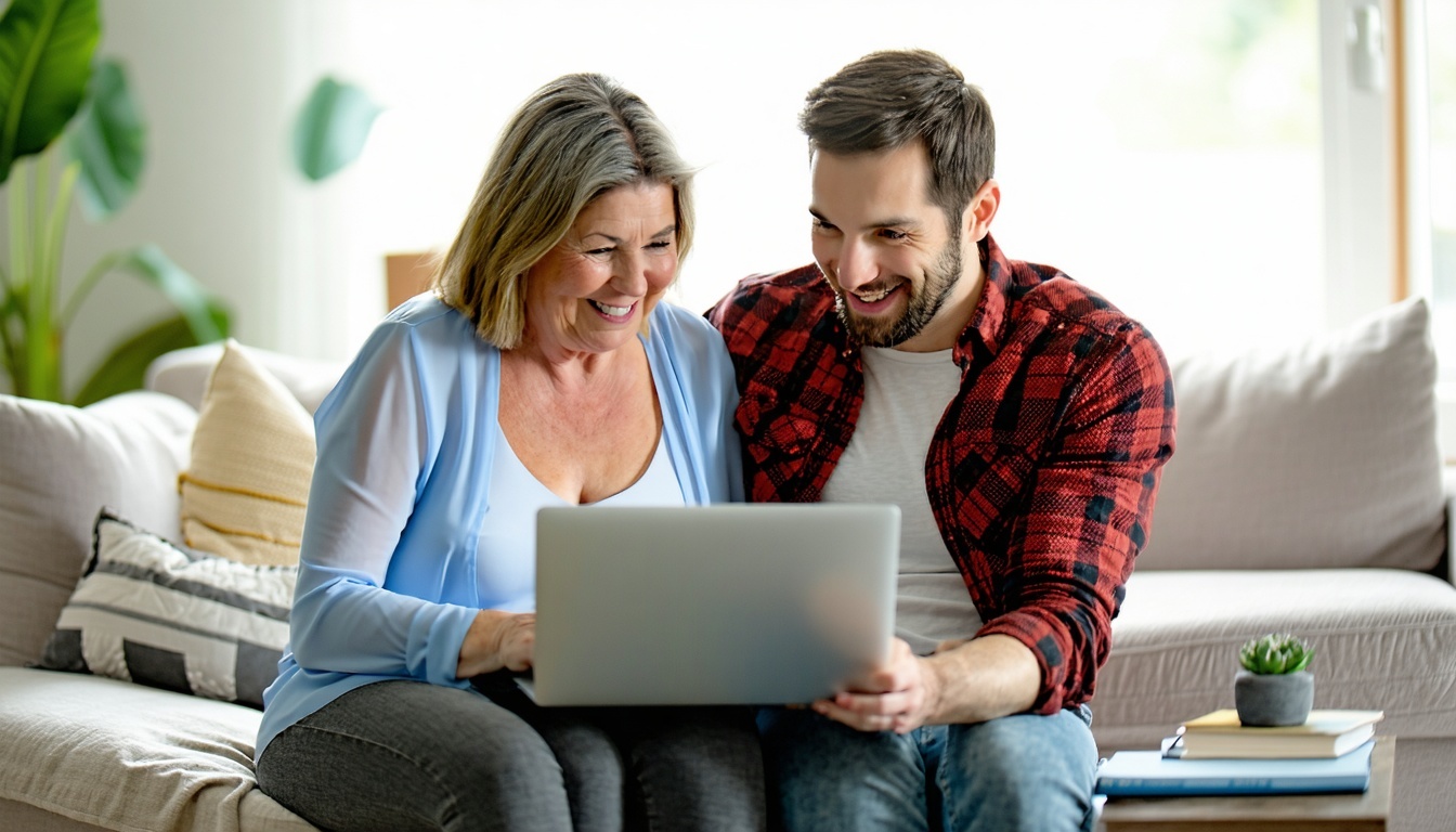 Mother and partner attending online childbirth class together