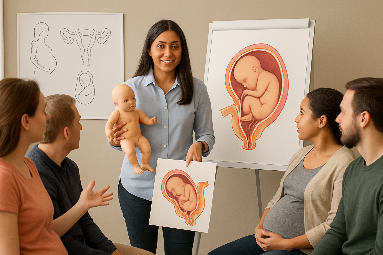 An interactive childbirth education session in progress.