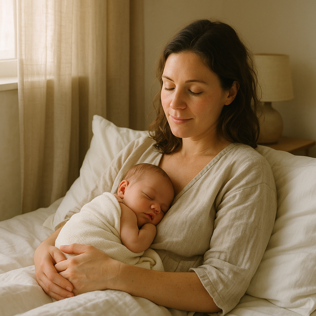 Mother and newborn in peaceful postpartum setting