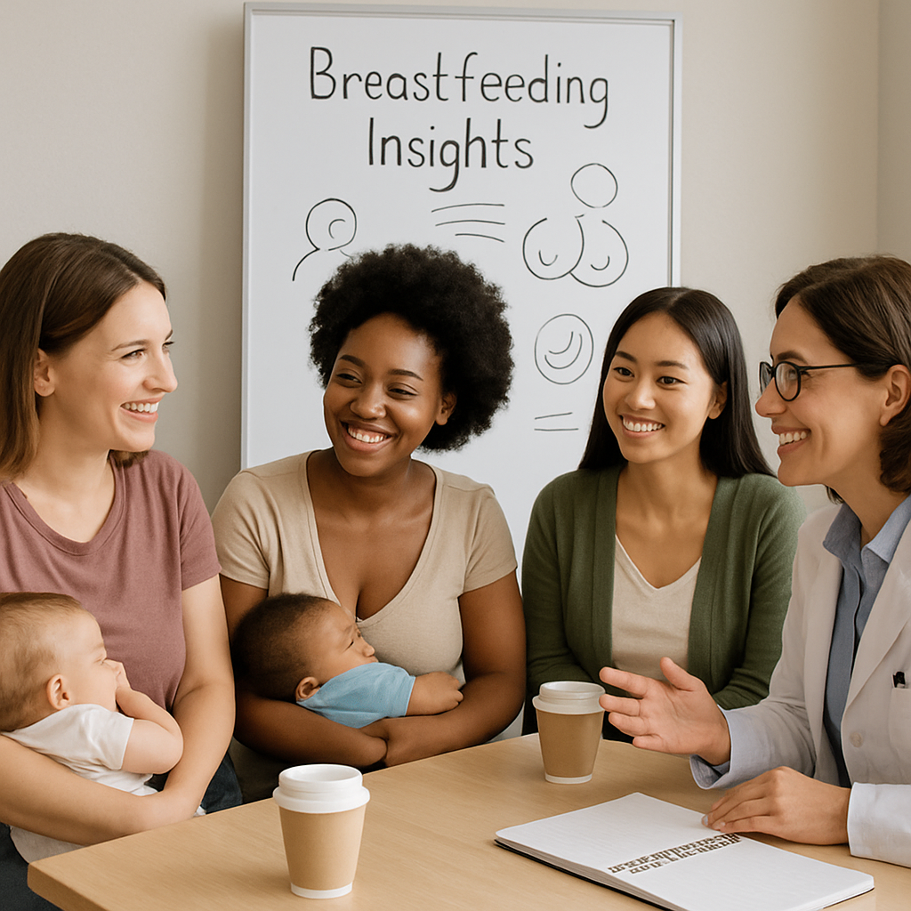 Mothers and experts collaborating and sharing breastfeeding insights